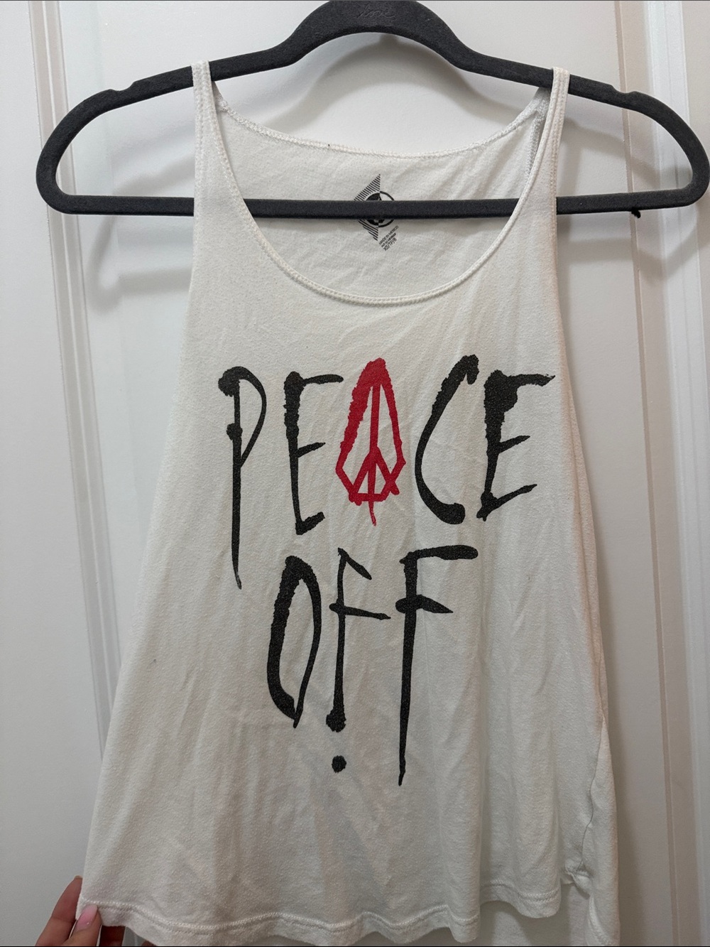 Volcom Cream Graphic Tank Top with Black & Red Print